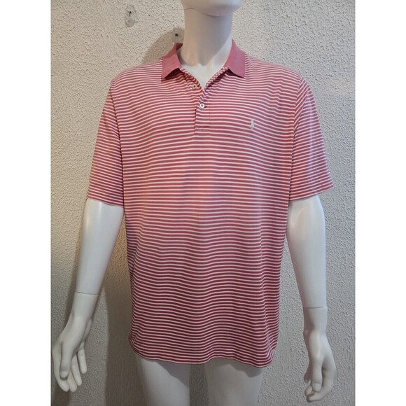 Polo Golf Ralph Lauren Pima Shirt Mens Large 100% Pima Cotton Pink Striped Soft - Picture 1 of 4